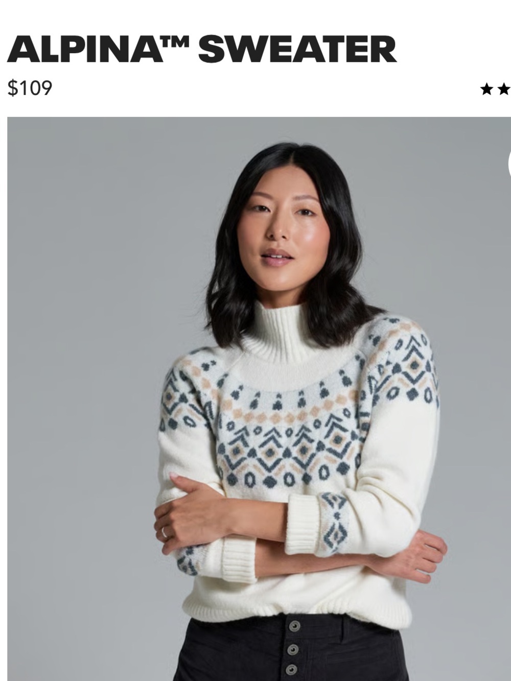Kuhl Women's Fair Isle Turtleneck Sweater in White with Blue & Tan